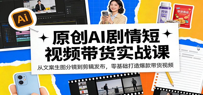原创AI剧情短视频带货实战课：从文案生图分镜到剪辑发布，零基础打造爆款带货视频-齐力副业