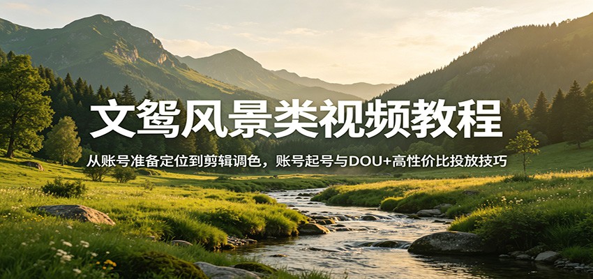 文鸳风景类视频教程：从账号准备定位到剪辑调色，账号起号与DOU+高性价比投放技巧-齐力副业