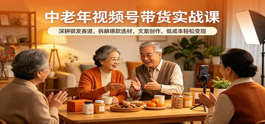 中老年视频号带货实战课：深耕银发赛道，拆解爆款选材，文案创作，低成本轻松变现-齐力副业