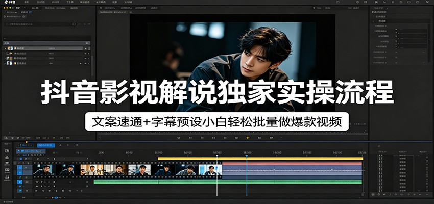 抖音影视解说独家实操流程，文案速通+字幕预设小白轻松批量做爆款视频-齐力副业