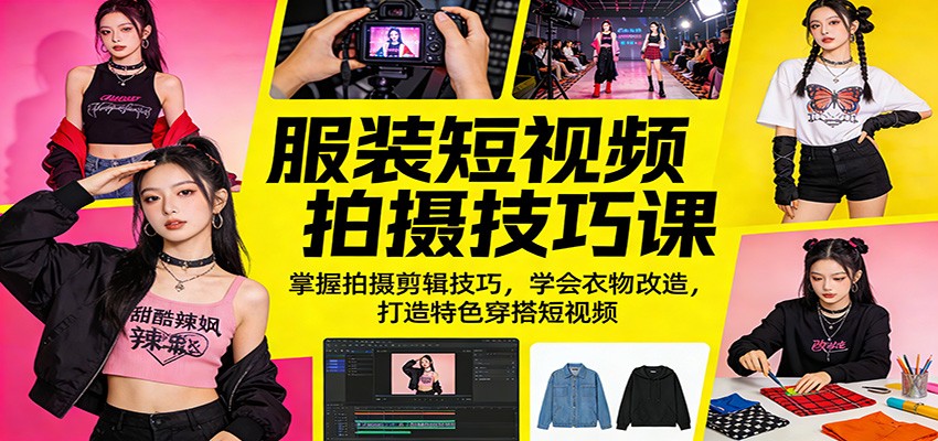 服装短视频拍摄技巧课：掌握拍摄剪辑技巧，学会衣物改造，打造特色穿搭短视频-齐力副业