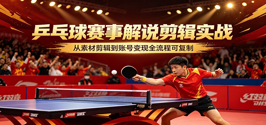 乒乓球赛事解说剪辑实战，从素材剪辑到账号变现全流程可复制-齐力副业