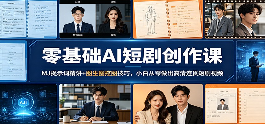 零基础AI短剧创作课：MJ提示词精讲+图生图控图技巧，小白从零做出高清连贯短剧视频-齐力副业