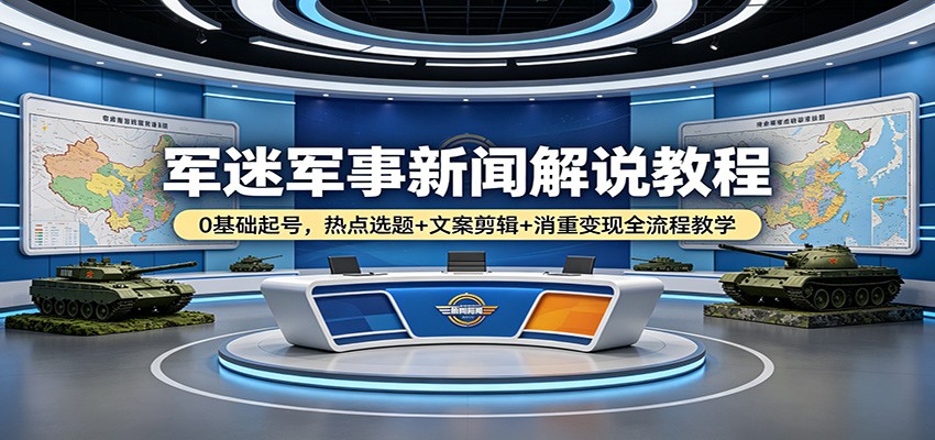 军迷军事新闻解说教程：0基础起号，热点选题+文案剪辑+消重变现全流程教学-齐力副业