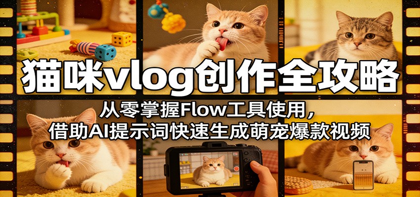 猫咪vlog创作全攻略：从零掌握Flow工具使用，借助AI提示词快速生成萌宠爆款视频-齐力副业