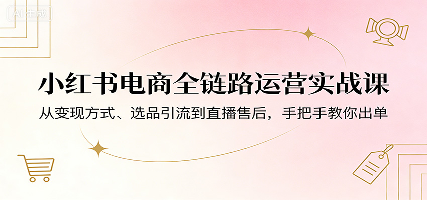 小红书电商全链路运营实战课：从变现方式、选品引流到直播售后，手把手教你出单-齐力副业