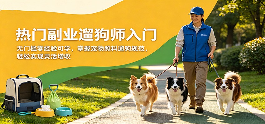 热门副业遛狗师入门，无门槛零经验可学，掌握宠物照料遛狗规范，轻松实现灵活增收-齐力副业