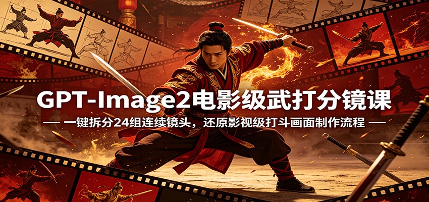 GPT-Image2电影级武打分镜课：一键拆分24组连续镜头，还原影视级打斗画面制作流程-齐力副业