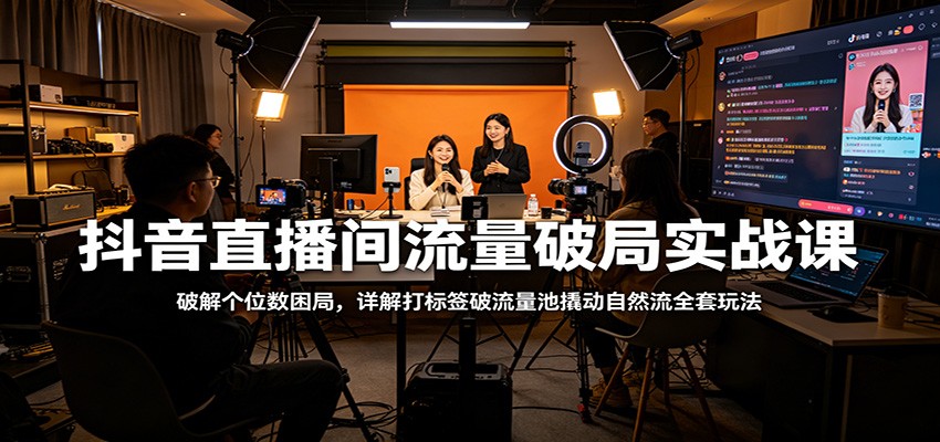 抖音直播间流量破局实战课：破解个位数困局，详解打标签破流量池撬动自然流全套玩法-齐力副业