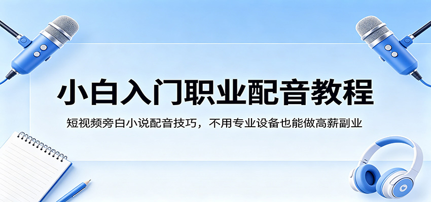小白入门职业配音教程，短视频旁白小说配音技巧，不用专业设备也能做高薪副业-齐力副业