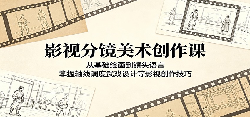 影视分镜美术创作课:从基础绘画到镜头语言,掌握轴线调度武戏设计等影视创作技巧-齐力副业