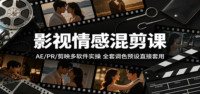 影视情感混剪课：AE/PR/剪映多软件实操，全套调色预设直接套用-齐力副业