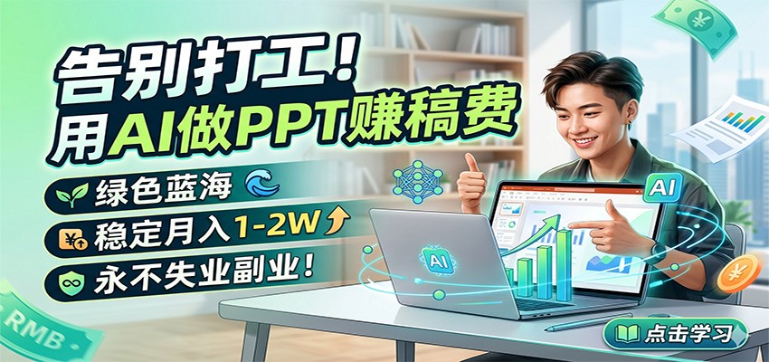 告别打工！用AI做PPT赚稿费，绿色蓝海，稳定月入1-2W，永不失业副业！-齐力副业