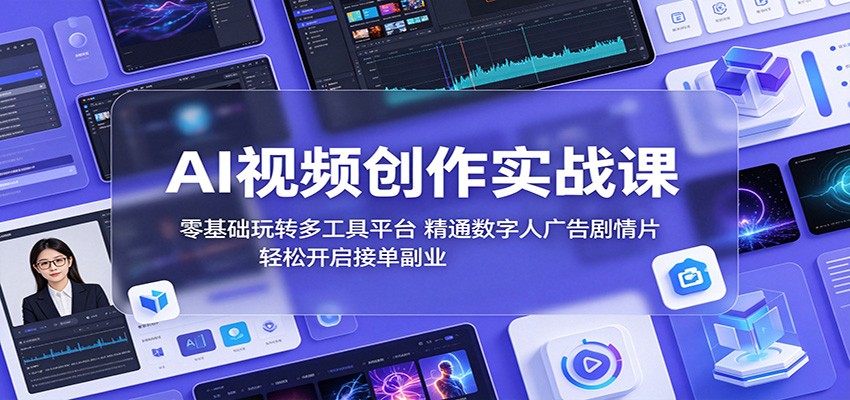 AI视频创作实战课:零基础玩转多工具平台,精通数字人广告、剧情片,轻松开启接单副业-齐力副业