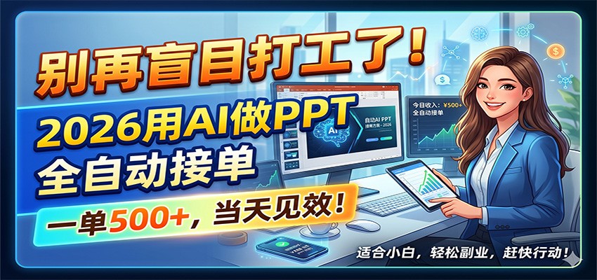 别再盲目打工了！2026用AI做PPT全自动接单，一单5张+，当天见效！-齐力副业