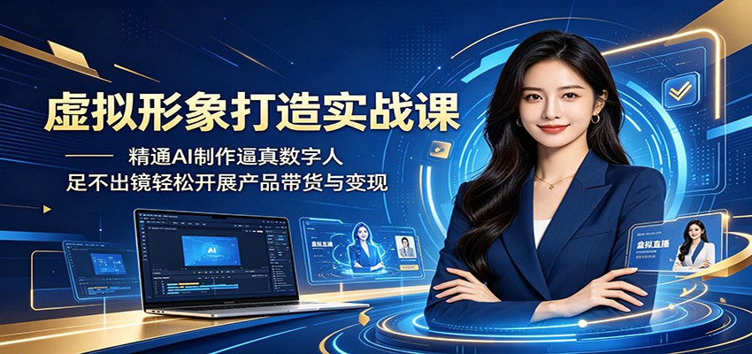 虚拟形象打造实战课:精通AI制作逼真数字人,足不出镜轻松开展产品带货与变现-齐力副业