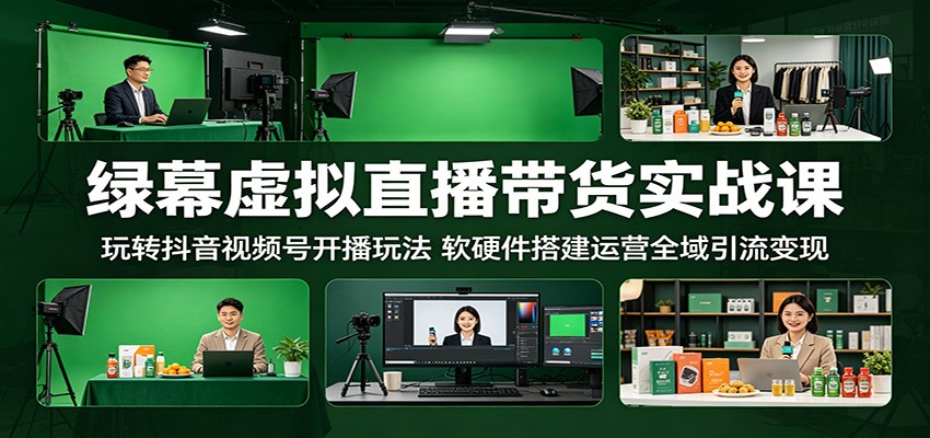 绿幕虚拟直播带货实战课：玩转抖音视频号开播玩法，软硬件搭建运营全域引流变现-齐力副业