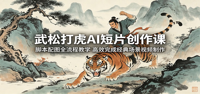 武松打虎AI短片创作课:脚本配图全流程教学,高效完成经典场景视频制作-齐力副业