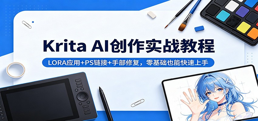 Krita AI创作实战教程：LORA应用+PS链接+手部修复，零基础也能快速上手-齐力副业