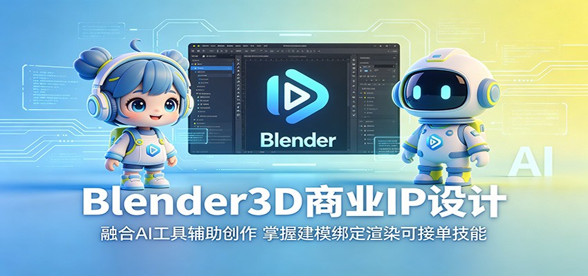 Blender3D商业IP设计:融合AI工具辅助创作,掌握建模绑定渲染可接单技能-齐力副业