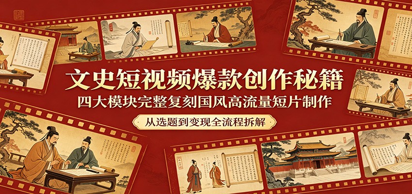 文史短视频爆款创作秘籍：四大模块完整复刻国风高流量短片制作-齐力副业