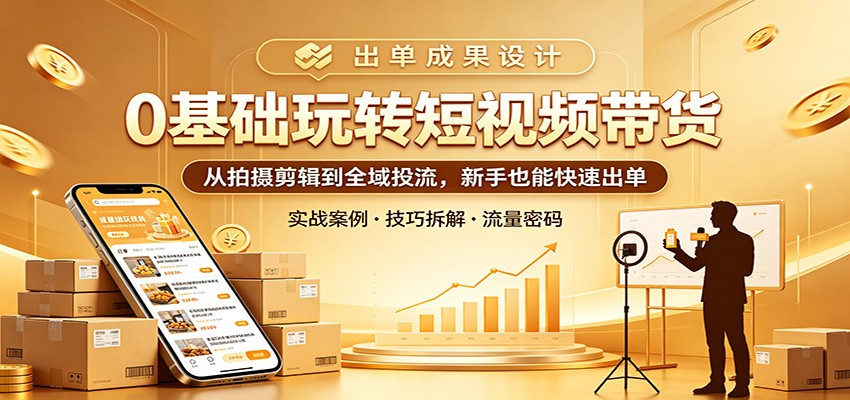 0基础玩转短视频带货：从拍摄剪辑到全域投流，新手也能快速出单-齐力副业