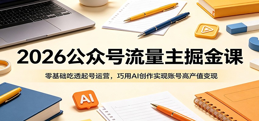 2026公众号流量主掘金课:零基础吃透起号运营,巧用AI创作实现账号高产值变现-齐力副业