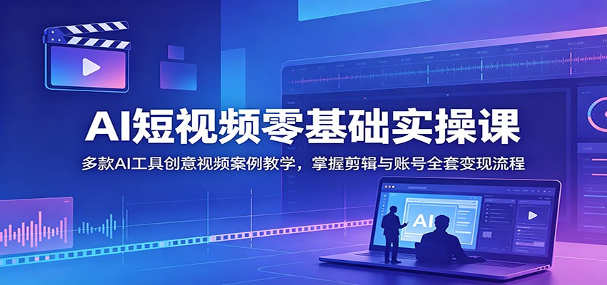 AI短视频零基础实操课：多款AI工具创意视频案例教学，掌握剪辑与账号全套变现流程-齐力副业