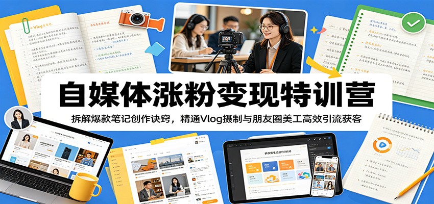 自媒体涨粉变现特训营：拆解爆款笔记创作诀窍，精通Vlog摄制与朋友圈美工高效引流获客-齐力副业