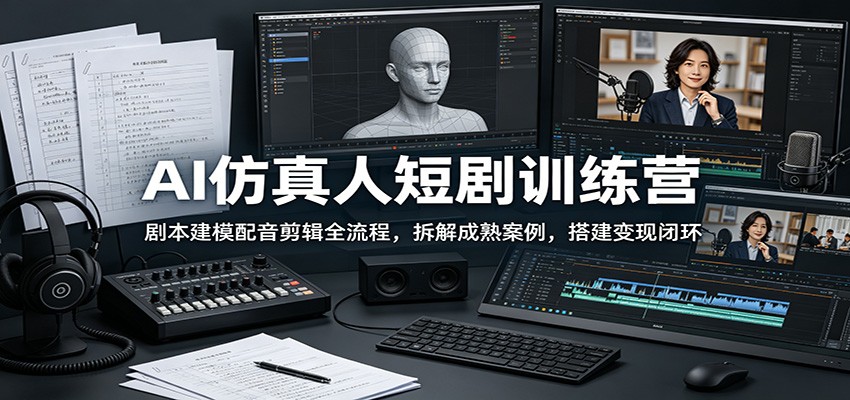 AI仿真人短剧训练营：剧本建模配音剪辑全流程，拆解成熟案例，搭建变现闭环-齐力副业