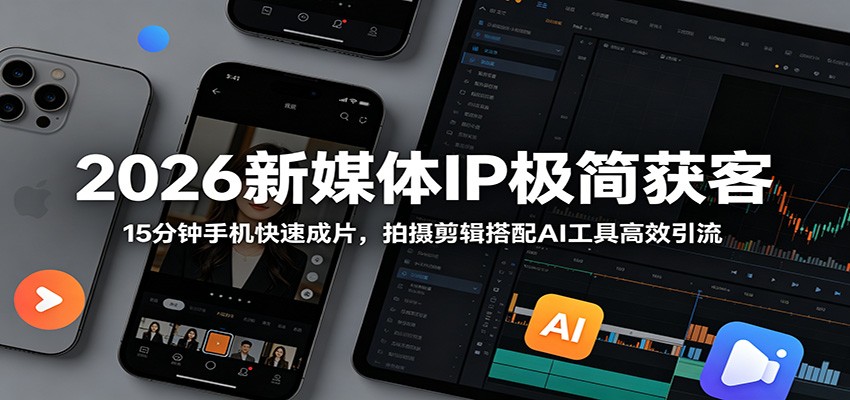 2026新媒体IP极简获客：15分钟手机快速成片，拍摄剪辑搭配AI工具高效引流-齐力副业