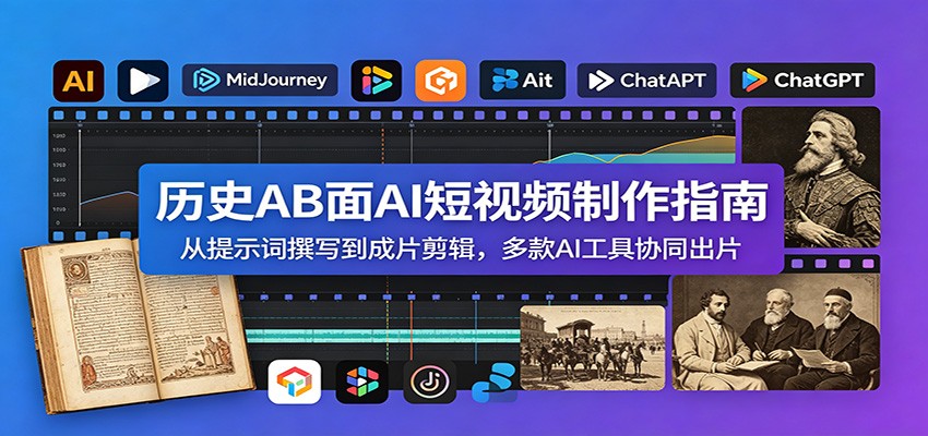 历史AB面AI短视频制作指南:从提示词撰写到成片剪辑,多款AI工具协同出片-齐力副业