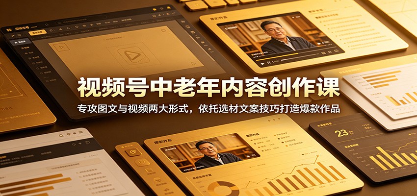 视频号中老年内容创作课:专攻图文与视频两大形式,依托选材文案技巧打造爆款作品-齐力副业
