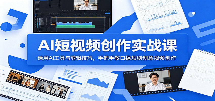 AI短视频创作实战课：活用AI工具与剪辑技巧，手把手教口播短剧创意视频创作-齐力副业