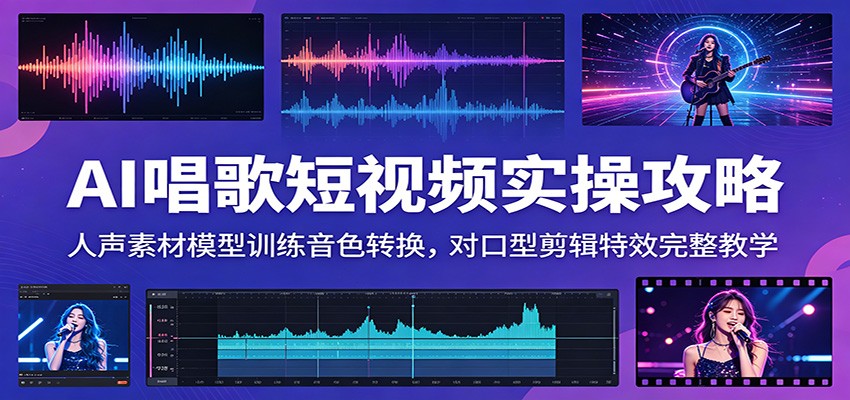 AI唱歌短视频实操攻略:人声素材模型训练音色转换,对口型剪辑特效完整教学-齐力副业