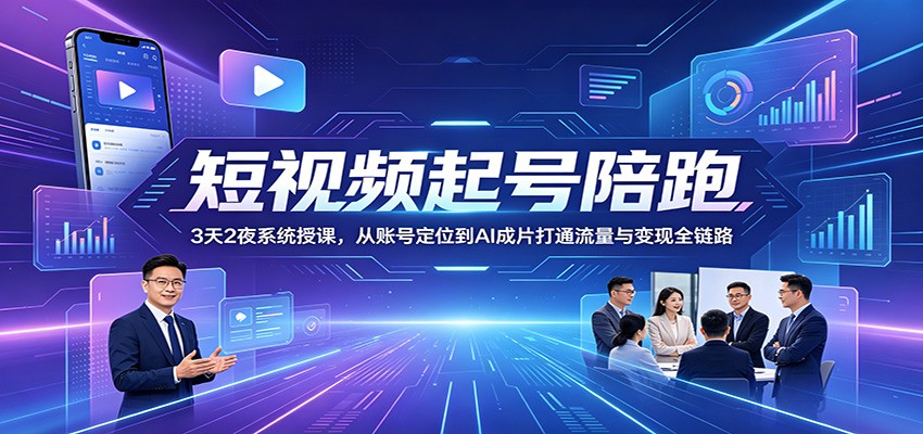 短视频起号陪跑:3天2夜系统授课,从账号定位到AI成片打通流量与变现全链路-齐力副业