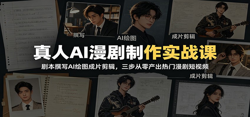 真人AI漫剧制作实战课:剧本撰写AI绘图成片剪辑,三步从零产出热门漫剧短视频插图 真人AI漫剧制作实战课:剧本撰写AI绘图成片剪辑,三步从零产出热门漫剧短视频插图