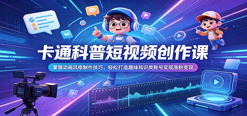 卡通科普短视频创作课:掌握动画风格制作技巧,轻松打造趣味知识类账号实现涨粉变现-齐力副业