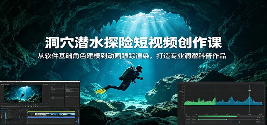 洞穴潜水探险短视频创作课:从软件基础角色建模到动画跟踪渲染,打造专业洞潜科普作品-齐力副业