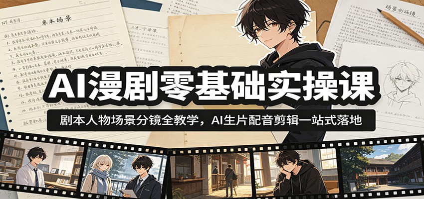 AI漫剧零基础实操课:剧本人物场景分镜全教学,AI生片配音剪辑一站式落地-齐力副业
