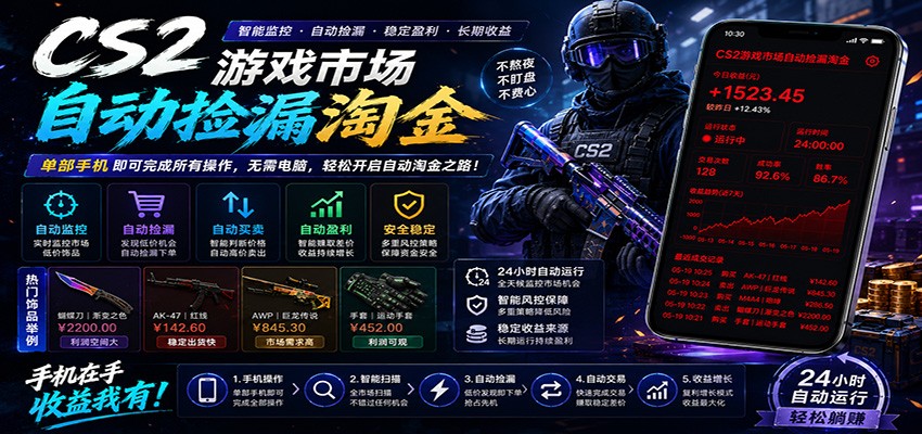 CSGO挂机捡漏项目通过利用游戏饰品交易机制，结合薄凉软件辅助捡漏，实现盈利-齐力副业