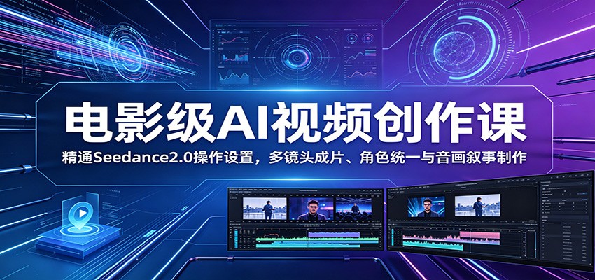 电影级AI视频创作课:精通Seedance2.0操作设置,多镜头成片、角色统一与音画叙事制作-齐力副业