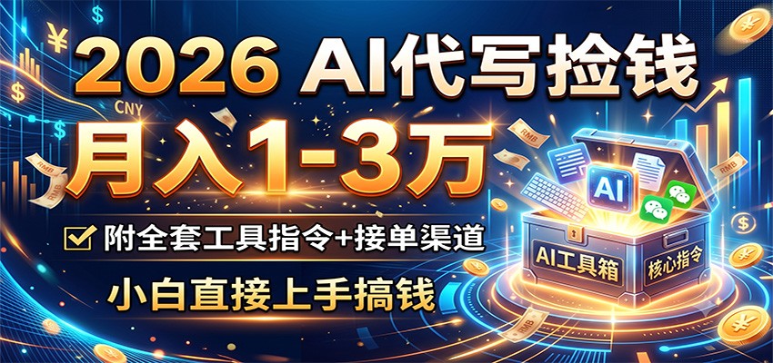 2026 AI代写捡钱，月入1-3万，附全套工具指令+接单渠道，小白直接上手搞钱-齐力副业