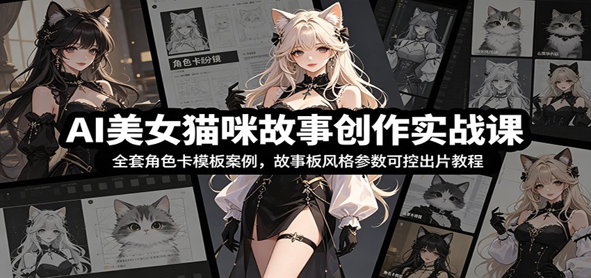 AI美女猫咪故事创作实战课：全套角色卡模板案例，故事板风格参数可控出片教程-齐力副业