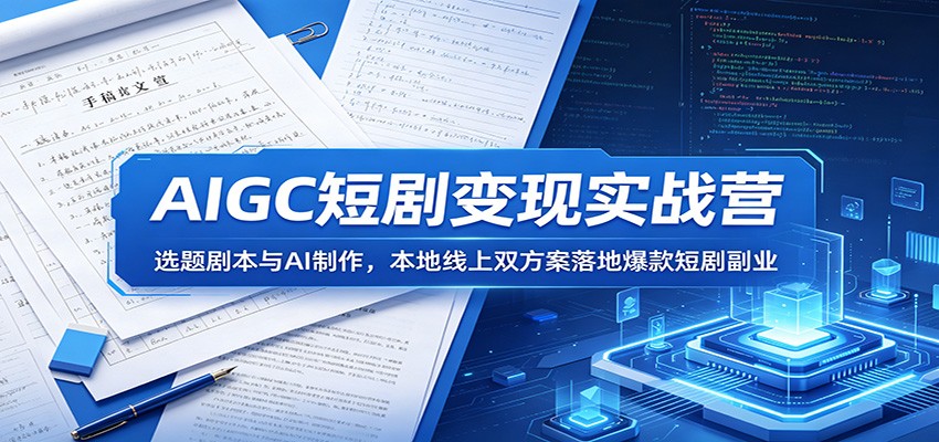 AIGC短剧变现实战营：选题剧本与AI制作，本地线上双方案落地爆款短剧副业-齐力副业