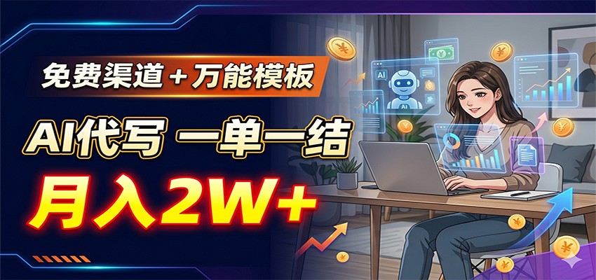 免费渠道+万能模板,AI代写一单一结,月入2W+-齐力副业