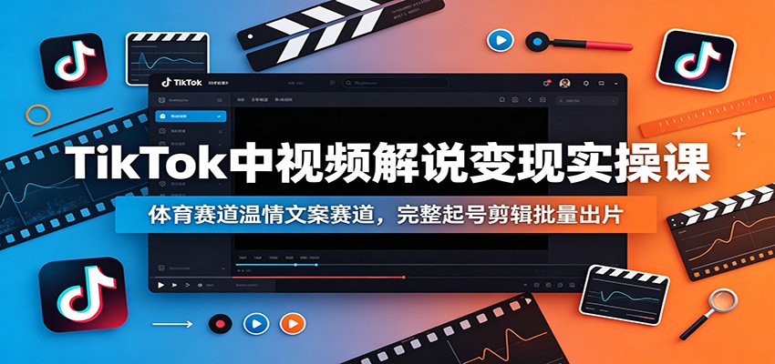 TikTok中视频解说变现实操课：体育赛道温情文案赛道，完整起号剪辑批量出片-齐力副业