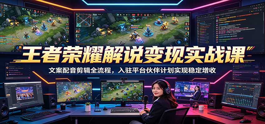 王者荣耀解说变现实战课：文案配音剪辑全流程，入驻平台伙伴计划实现稳定增收-齐力副业