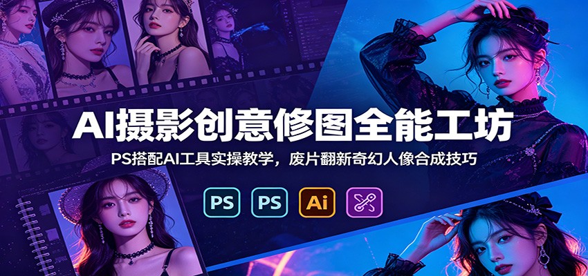 AI摄影创意修图全能工坊：PS搭配AI工具实操教学，废片翻新奇幻人像合成技巧-齐力副业