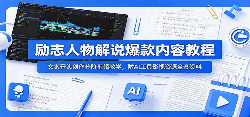 励志人物解说爆款内容教程:文案开头创作分阶剪辑教学,附AI 工具影视资源全套资料-齐力副业